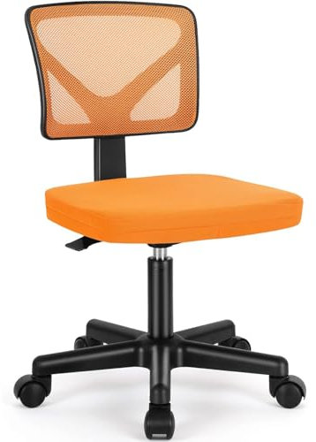 DUMOS Klein Bürostuhl ohne Armlehne - EIN Bequemer Schreibtischstuhl, Lendenwirbelstütze Drehstuhl mit Rollen, Bürosessel Geeignet für Büro, Studie, Wohnzimmer und andere Umgebungen (Orange)