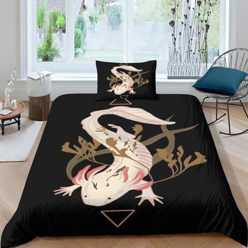 GIOSBR Cute Kawaii Axolotl Bettbezug Set Bettwäschegarnitur 3D Gedruckter Mädchen Junge Kinder Und Kissenbezüge Bettwäsche Reissverschluss Weich Microfaser 2 Teilig Single(135x200cm)