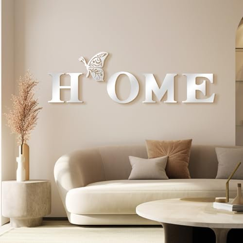 AIBAOBAO Acrylic Home Sign Letters Mirror Wall Decor, Decorative with Butterfly Mirror Wall Sticker Decals for Home Living Room Bedroom TV Background Kitchen Hallway