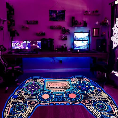 Csivoisw Gaming Rug for Boys Room Decor, Gamer Rugs Glow in The Blacklight Video Game Carpet Teens Playroom Non-Slip Area Rug Game Bedroom Floor Casual Mat (60x39)