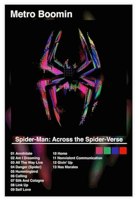 OakiTa Metro Boomin Spider Man Across The Spider Verse Album Poster Leinwand Poster Wandkunst Dekor Druck Bild Gemälde für Wohnzimmer Schlafzimmer Dekoration Ungerahmter Stil 20 x 30 cm