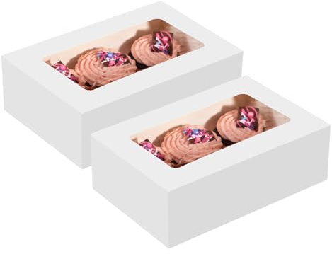 ASAB Cupcake Box Hold 6 Count Cupcake Containers with Clear Window Food Grade Birthday Patisserie Cupcake Holder Easy Transport and Presentation with Adjustable Insert (2 x 6 Cupcake Box)