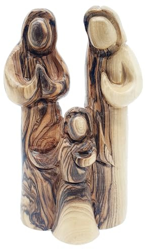 Zuluf Kleine Weihnachtskrippe aus Olivenholz, 15 cm, handgeschnitzt, Heilige Familie, Weihnachtsstatue, religiöse Holzfigur für katholisches Zuhause oder Kirche, Feiertagsdekoration – HOF006