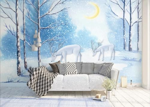 Fototapete Schlafzimmer Kinderzimmer 3D Tapeten 3D Effekt Wohnzimmer Minimalistischer Verschneiter Elchwald Wandposter Xxl Waterfall Weiß Grau Blumen Wald Natur Mustertapete