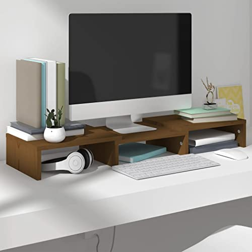 THOYTOUI Monitorständer, Computer Ständer TV-Schrank Monitor-Lifter Büro-Monitorständer Geeignet für Wohnung Büro Hotel Küche Honigbraun 60 x 24 x 10.5 cm Massivholz Kiefer