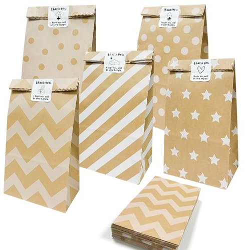 Geburtstagstüten für Kinder, 5 Stile, 40 Stück, mit 60 Aufklebern, bunte Papiertüten für Babytaufen, Abschlussfeiern, Hochzeiten, Weihnachten oder andere Feste (buff)
