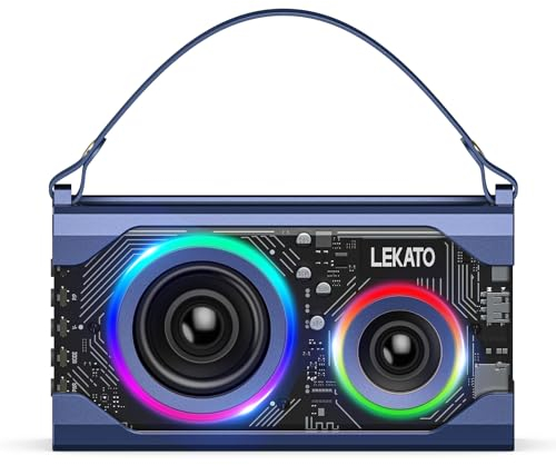 LEKATO Bluetooth Speaker, Portable Outdoor Speakers with LED Light, 20W Stereo Sound, BT 5.3, 12H+ Playtime, Rechargeable Type-C, Powerful Speaker for Party Home Outdoor Camping Beach
