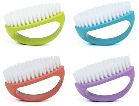 Bekecidi Hand Nail Brushes 4 Pcs Handle Nail Cleaning Brush, Plastic Nail Scrubbing Brush, Stiff Bristles Deep Clean Brush for Cleaning Nails Toes