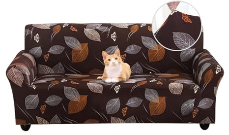 Jaotto Sofabezug 2 Sitzer Elastischer Stretch Spandex Sofa Überwürfe Sofahusse Antirutsch Waschbar Sofaschoner Couchbezug für Sofa mit Armlehne,Brown Leaves