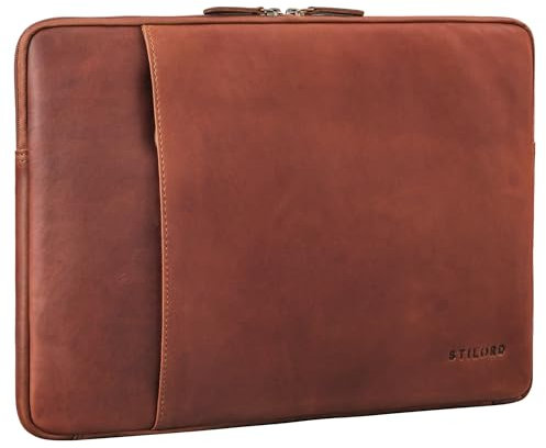 STILORD 'Ino' Pochette Ordinateur 15.6 Pouces Cuir Sac de Travail Femme et Homme Vintage Porte Document a4 Housse Pc Portable en Cuir Veritable, Couleur:Cognac Marron