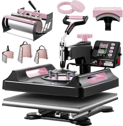 VEVOR 8 en 1 Máquina de Prensado por Calor con Prensa de Vaso de 887 ml, 380 x 380 mm, Prensa Térmico con Giro de 360° y Revestimiento de Teflón para Camisetas, Tazas, Sombreros y Platos, Negro