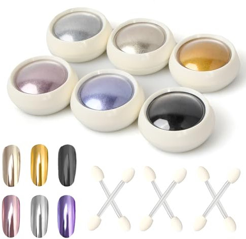 Nail Art Glitzerpuder, 6 STK Aurora Nagelpuder Set mit 6 Applikator Stift, Nägel Spiegel Puder, Maniküre Chrome Pulver, Metallic Nail Art Pulver, Nail Mirror Powder, Holographische Chrom Nagel Pulver