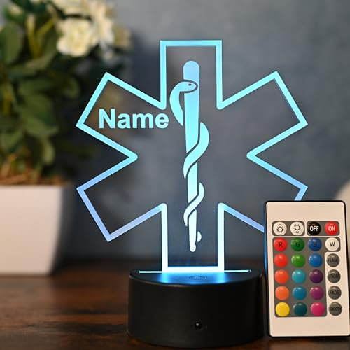 Optechvisual Personalisierbare LED Lampe mit Äskulapstab Symbol – Geschenk für Ärzte, Ärztinnen, Krankenschwestern & Arzthelfer – Mediziner Nachtlicht & Deko