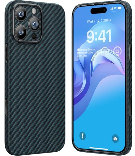 memumi Aramid Fiber for iPhone 16 Pro Max Case, [NO-case Feeling] Durable Sturdy Aramid Fiber with 0.5mm Slim Case for iPhone 16 Pro Max Thin and Minimalist Design Blue