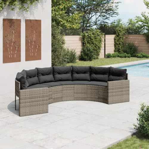 IKAYAA Polyrattan Lounge Set Rund, Gartenmöbel Wetterfest, Gartenlounge, Outdoor Lounge, Loungemöbel, Balkon Möbel, Sitzgruppe für Garten Grau#1