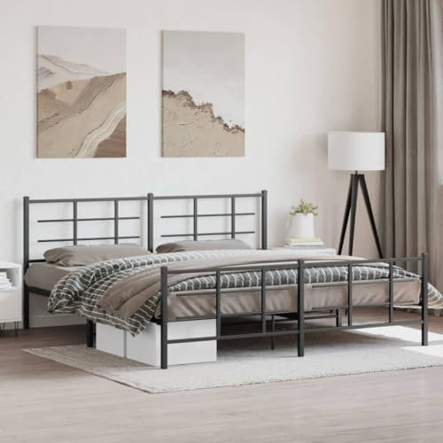 OHOOWOO Bettgestell mit Kopf- und Fußteil Metall Schwarz 193x203 cm,Stabiles Bettgestell aus Metall mit Lattenrost, Unterbett und Kopfteil – perfekt für Dein Schlafzimmer