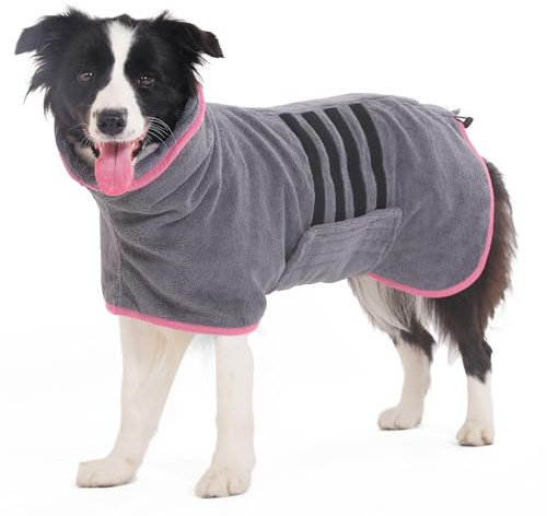 HezzLuv Bademantel für Hunde, Microtuch aus Mikrofaser für Mittelgroße und größere Tiere - Grau, Schnelles Trocknen, Super Saugfähig, perfekt für Hunde und Katzen (Rosa, M)