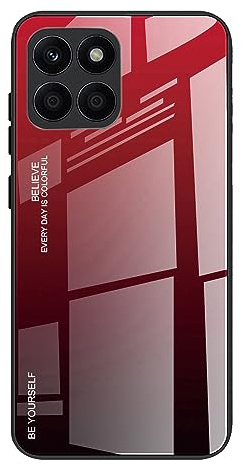 Dedux Custodia Cover per Honor 200 Smart, Custodia in Vetro Temperato a Colori Sfumati + Protettivo TPU Case Cover (Rosso/Nero)