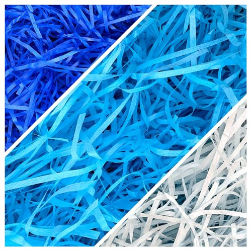 300g Füllmaterial Geschenk, Holzwolle Füllmaterial zum Dekorieren von Geschenkkörbe, Mehrere Farboptionen und Reichhaltigere Kombinationen, Mehrfarbig Verpackungsmaterial Füllmaterial (Blau)