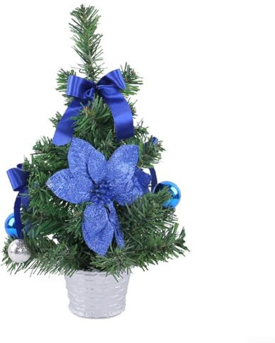 Encantadora maceta pequeña para árbol de Navidad que mejora tu espacio con esta atractiva decoración de temporada (azul)