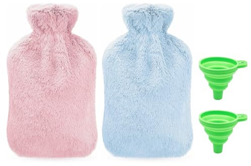 Hitopin 2 Pieces Hot Water Bottle with Cover, 1L Leak Proof Hot Water Bag, Hot Water Bag for Pain Relief, Hot Water Bottle with Soft Cover 1L, for Pain Relief, Neck and Shoulders, Hands and Feet