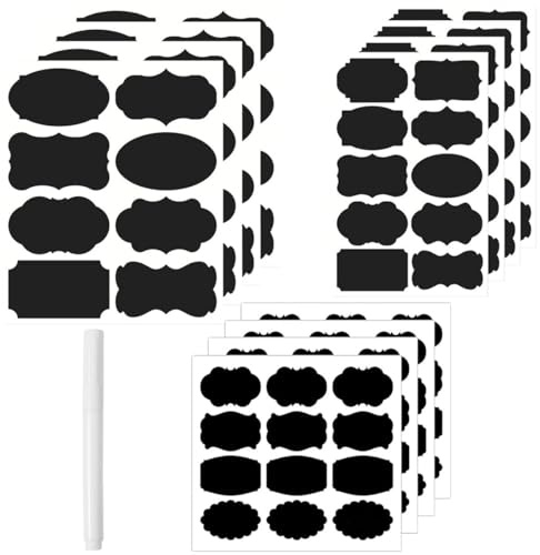 ZAAWUUT Wiederverwendbare Kreidetafel-Etiketten, Tafel-Aufkleber mit Kreidemarker, wasserdichte Etikettenaufkleber für Aufbewahrungsbehälter, Gläser, verschiedene Formen in 3 Größen, 180 Stück
