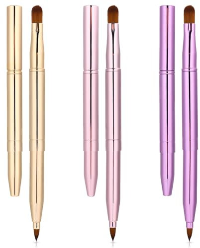 Aeaocvo Lot de 3 pinceaux à lèvres à double extrémité - Rétractables - Pinceau à lèvres - Pinceau à lèvres portable