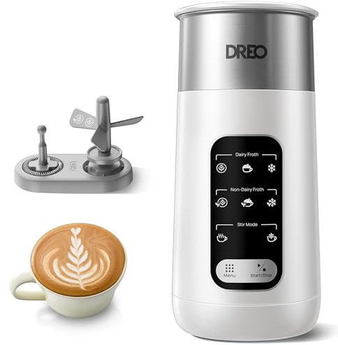 Dreo Milchaufschäumer, 8-in-1 Elektrischer Aufschäumer für Latte Art Kaffee, 255.1 g/270ml Heiß- und Kaltschaumbereiter, Automatischer Milchwärmer für Milch- und Nicht-Milchmilch mit LED