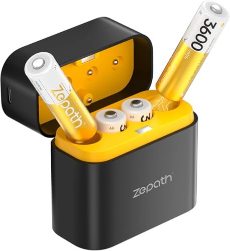 4 Piles Rechargeables AA Lithium-ION avec Chargeur 4 Chargeur,1,5V 3600 mWh Haute Capacité Rechargeable AA Batteries, jusqu'à 2000+ Cycles