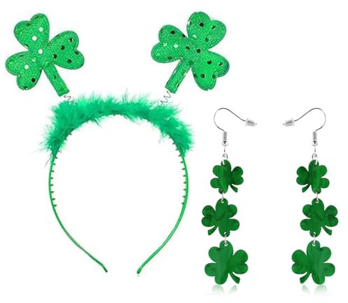 LIURFLNC St. Patrick's Day Haarreif, Kleeblatt Ohrringe Kleeblatt Deko St. Patricks Day Deko Kostüm Accessoire Kopfbedeckung Irish Party Karneval Mottoparty Dekoration
