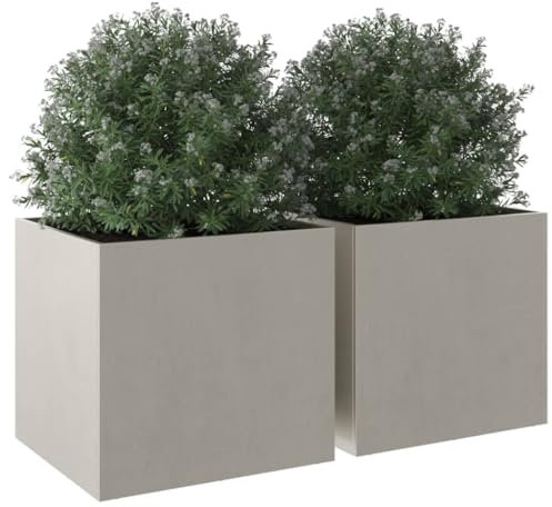 Gecheer 2 STK. Pflanzkübel Blumenkübel Hochbeet Blumenkasten Pflanzgefäß Pflanzkasten Blumentopf Garten Silbern 49x47x46 cm Edelstahl