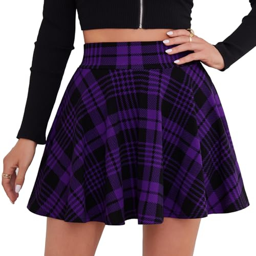 DJT Jupe patineuse femme et fille - Jupe mini basic solide - Extensible, décontractée - Avec short intégré, S