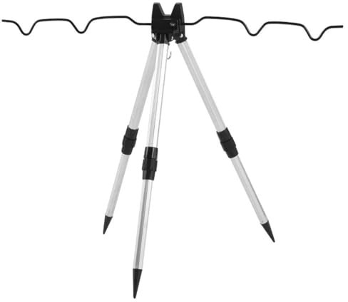MiOYOOW Treppiede Pieghevole per Canna da Pesca, Supporto Telescopico per Canne da Pesce in Lega di Alluminio con Gancio, Staffa Telescopica da Pesca All'Aperto