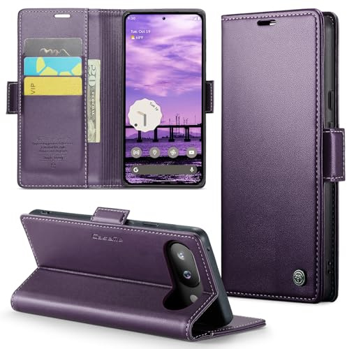 Rerzoiro Handyhülle für Google Pixel 9A Hülle, Premium PU Lederhülle Klappbar Flip Case [RFID Blocker] Tasche Magnet Kartenfach Klapphülle Schutzhülle für Google Pixel 9A, Lila