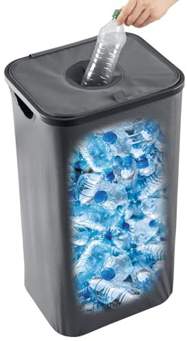 WELLENBORG Pfandflaschen-Sammelbehälter mit Deckel | Inklusive 2 Tragetaschen & Klettverschluss | Großes Fassungsvermögen - 100L | Leergutbehälter mit breitem Einwurf | Zusammenfaltbar & waschbar