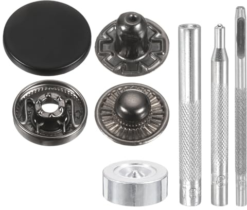 sourcing map Leder-Druckknöpfe, 20 mm Durchmesser, Messing-Druckknöpfe, 7 cm Länge, Metall-Druckknöpfe mit 4 Installationswerkzeugen für Mantel, Tasche, Leder, Marine, Boot, Leinwand, Mattschwarz, 24
