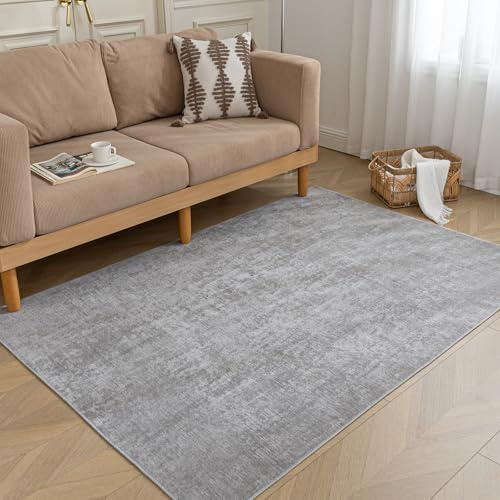 HARESLE Kurzflor rutschfest Grau 140x200cm Teppiche für Wohnzimmer | 5mm Dicke, Dünner Teppich, Maschinenwaschbar, für Wohnzimmer, Schlafzimmer, Büro, Esszimmer