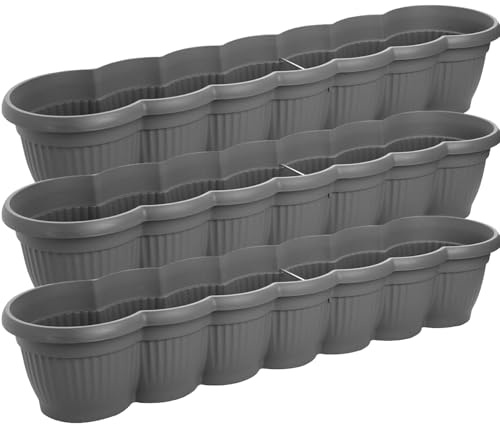 SUSTANIA 3er Set Blumenkasten 80cm Anthrazit: Geschwungenes Wellendesign für kreative Balkongärten - Balkonkasten Made in EU