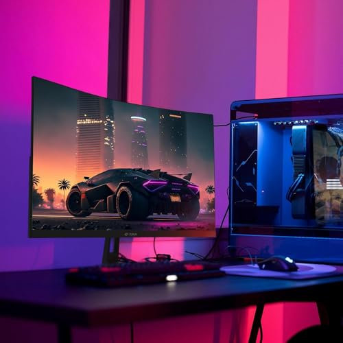 CRUA Monitor da gioco, 27 75HZ Monitor curvo per computer, 1440P 1800R senza cornice, 1ms GTG con FreeSync, bassa sfocatura da movimento, Eye Care, VESA, Display Port, HDMI, Nero