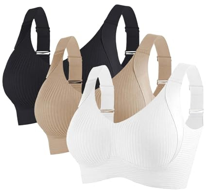 3 Pack Everyday Bras for Older Women Multipack UK Sale Clearance, Ladies Wide Strap Bra Non Wired Comfort Push Up Bras Full Coverage Bralette Solid Color Sports Bra Wireless Underwear for Ladies