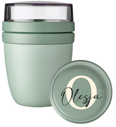 Mepal Müslibecher Lunch Pot personalisiert, To Go Becher Ellipse mit Name, bunter Aufdruck Buchstabe Initiale, Groß Mint