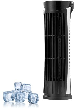 Bladeless Tower Fan with Powerful Airflow,Compact Oscillating Desk Fan with 2 Speed Settings,Electric Standing Air Circulator With LED Lights USB Powered Safe Design for Bedroom,Home,Office (Black)