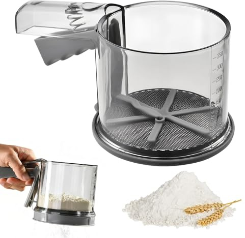SWEWARM 3-in-1 Mehlsieb | Manuelles Sieb mit Doppelschicht Edelstahl-Mesh | Feines Backsieb mit Druckgriff & Abnehmbarem Deckel | Küchen-Backwerkzeug