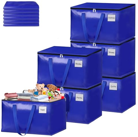 Focenat Set da 6 Borse per Traslochi Grandi, 93L Borse di Stoccaggio Trasloco con Cerniera e Maniglia, Borsa Portaoggetti, Scatole Trasloco Impermeabili Borsa di Stoccaggi per Piumoni, Vestiti (Blu)