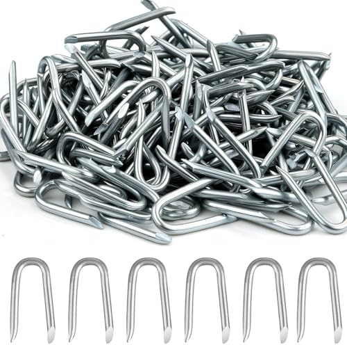 WUBAYI Lot de 100 clous en forme de U - Agrafes en U, pinces en acier pour clôtures de jardin sécurisées, tissu de contrôle des mauvaises herbes, clôture de piquets et installation de grillage