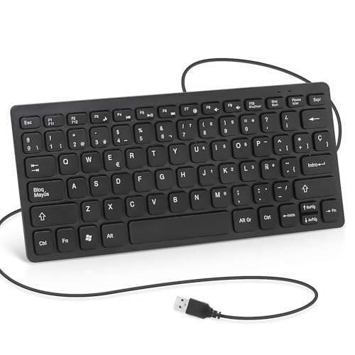 CUQI Mini Teclado con Cable, 78 Teclas Ergonómicas, Interfaz USB-A, Mini Teclado Portátil para la Oficina y los Viajes