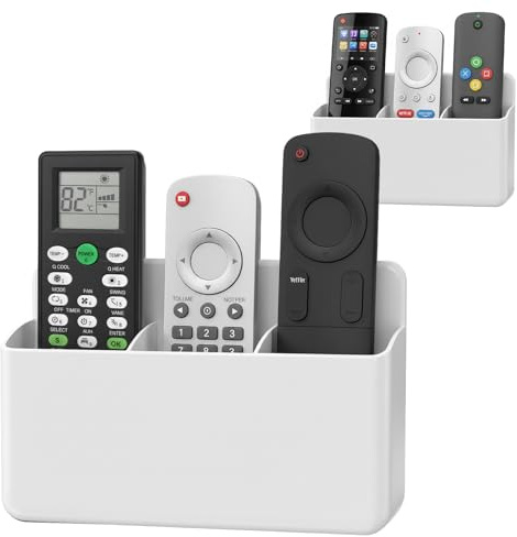 Otopone TV Remote Holder, White, 2 Pack | Self-Adhesive Wall Mount, 3 Slots