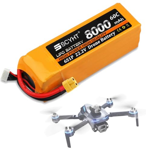 SSCYHT Lithium-Akku 22,2 V 6S Lipo-Akku 6000 mAh 8000 mAh 6500 mAh Ersatzakkus 22,2 V Drohnenakkus mit XH-6S-Anschluss für 100 W - 180 W Motoren,22.2v8000mah xt60