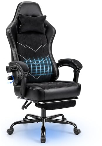 JUMMICO Gaming Stuhl Stoff Ergonomisch für Langzeitkomfort, Bürostuhl mit Fußstütze & Dynamischer Lordosenstütze, Atmungsaktiver Schreibtischstuhl für Gaming & Homeoffice, 150kg, Schwarz Weiß