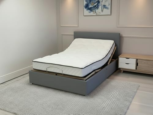 sleepkings Rest Ease Plus Electric Adjustable Bed with 1000 Pocket Spring Mattress and Headboard, Electric Bed for Disabled, Supports User Weight Up to 25 Stones (Steel Grey, 4ft Small Double)